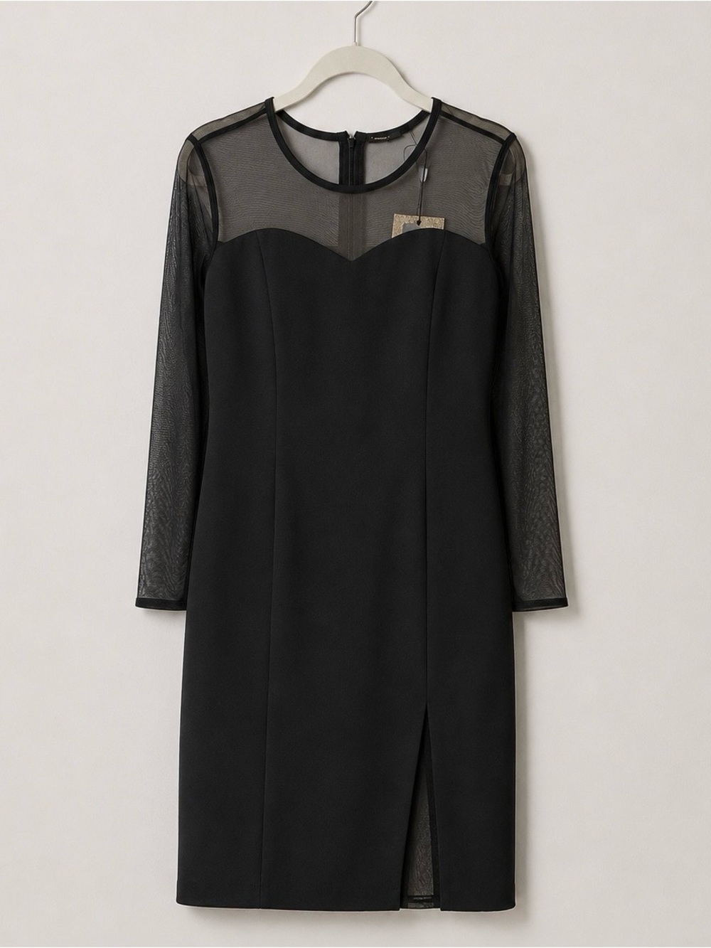 Tahari Black Illusion Mesh Sheath Dress Size 10 NWT Long Sleeve - Picture 2 of 9